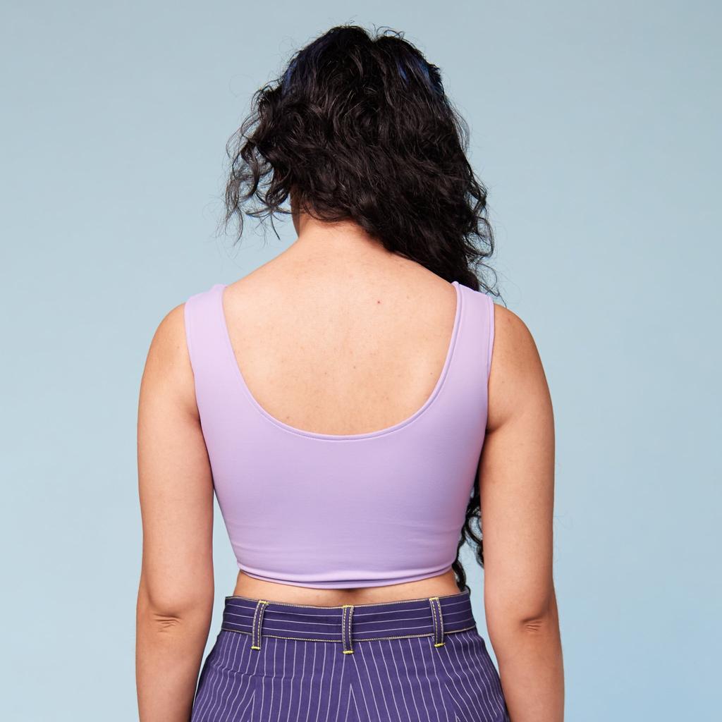 Model wearing Lavender Chest Binder Tank - back view