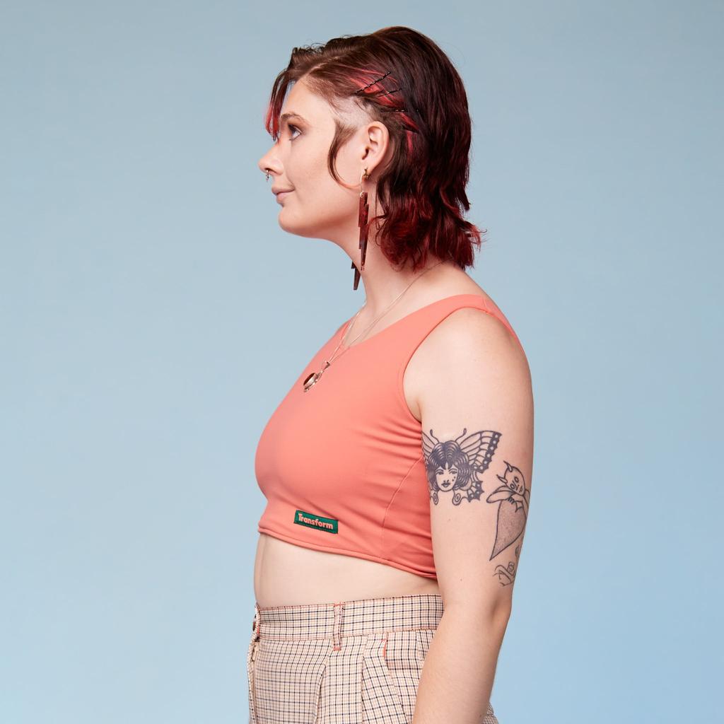 Model wearing Chest Binder Peach - side view