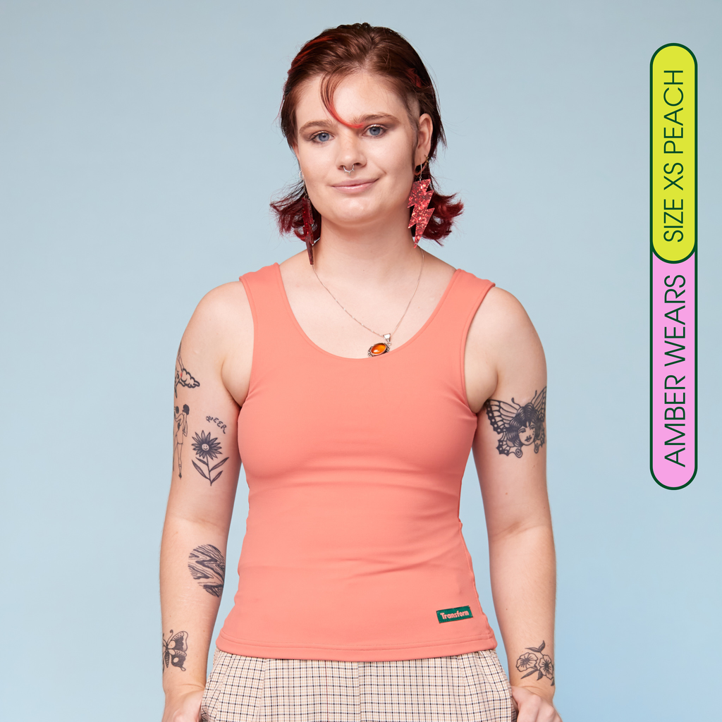 Model wearing Chest Binder Peach - front view