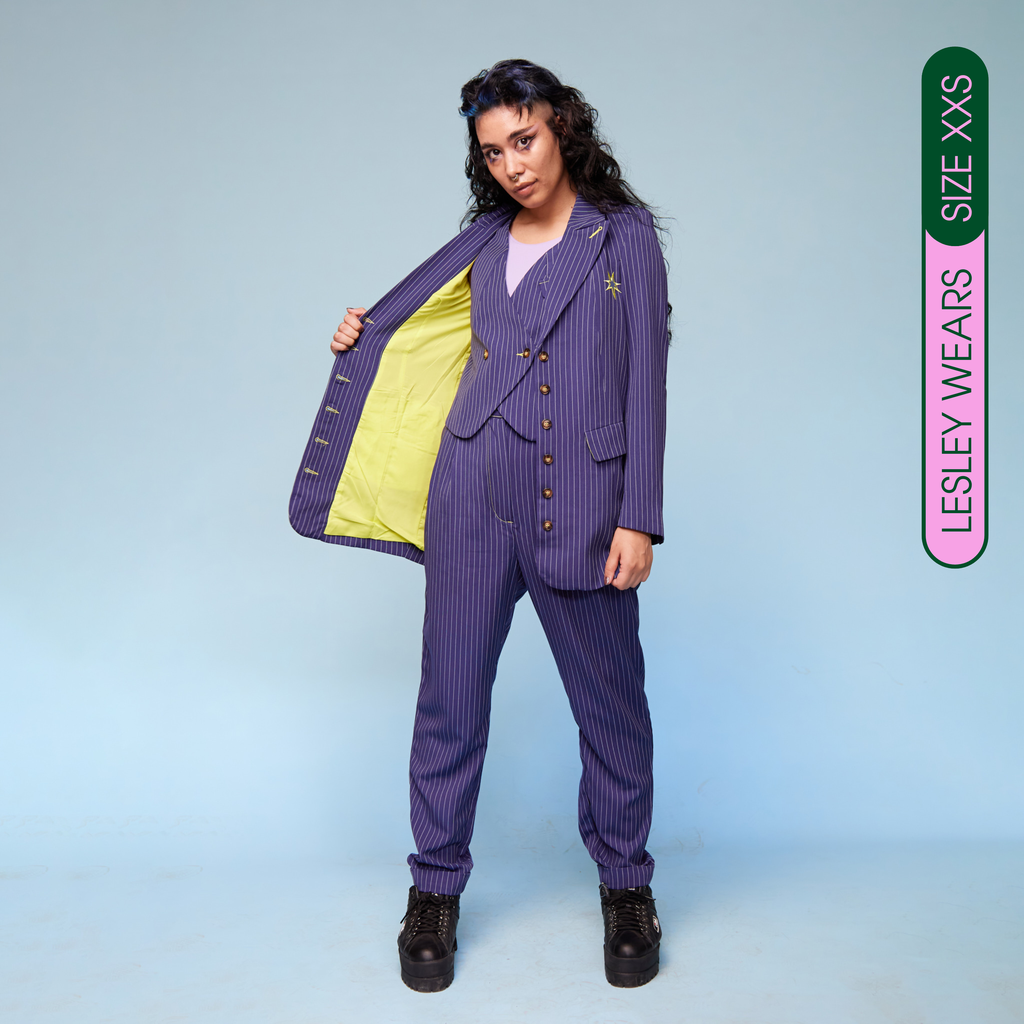 Lesley wearing our Tripp suit