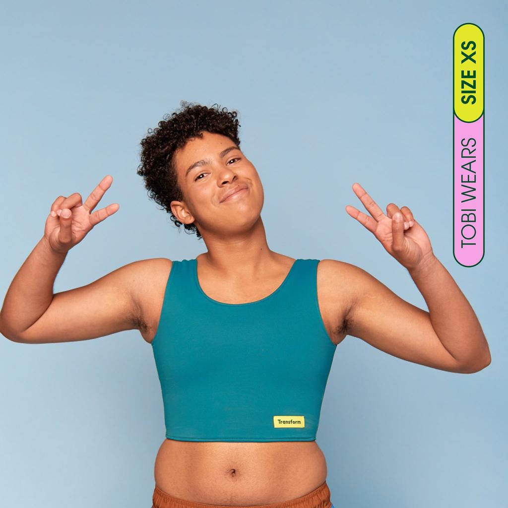 Tobi is wearing breathable Swim Binder  - front view