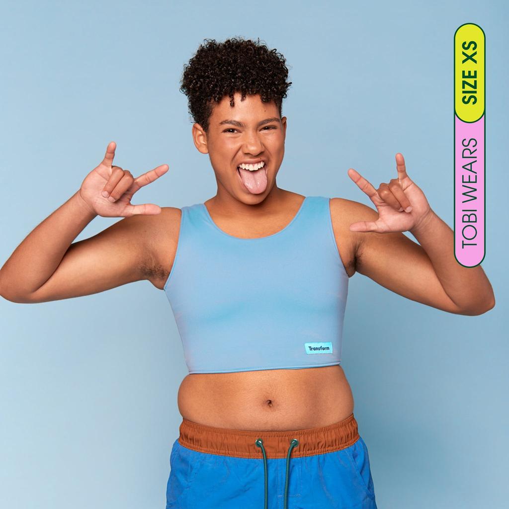 Tobi is wearing breathable Swim Binder  - front view