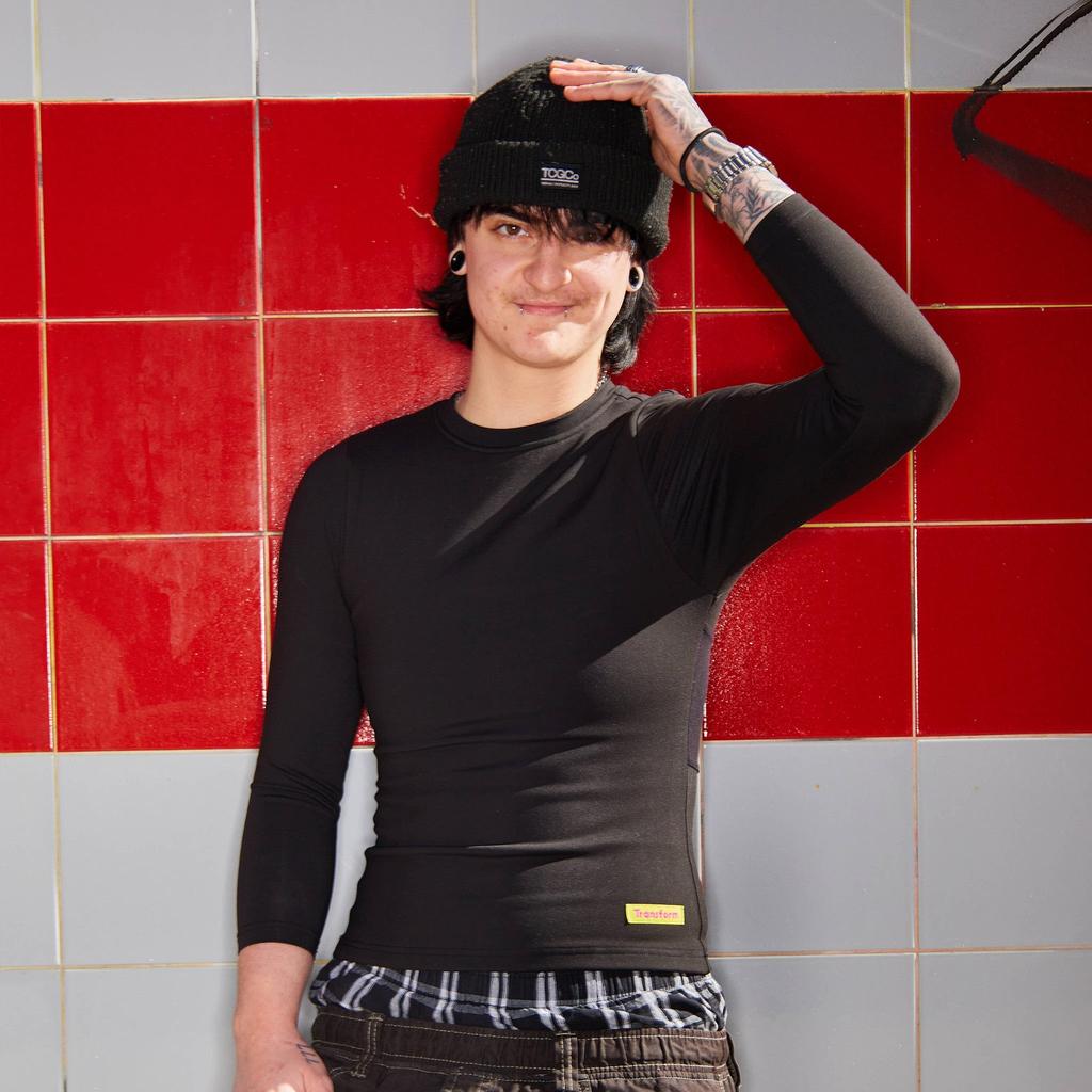 Roxy styling our long sleeve compression shirt made from premium, breathable compression fabric - front view