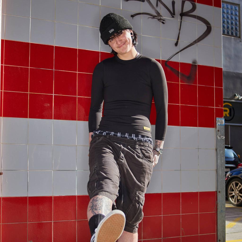 Roxy styling our long sleeve compression shirt made from premium, breathable compression fabric - front view